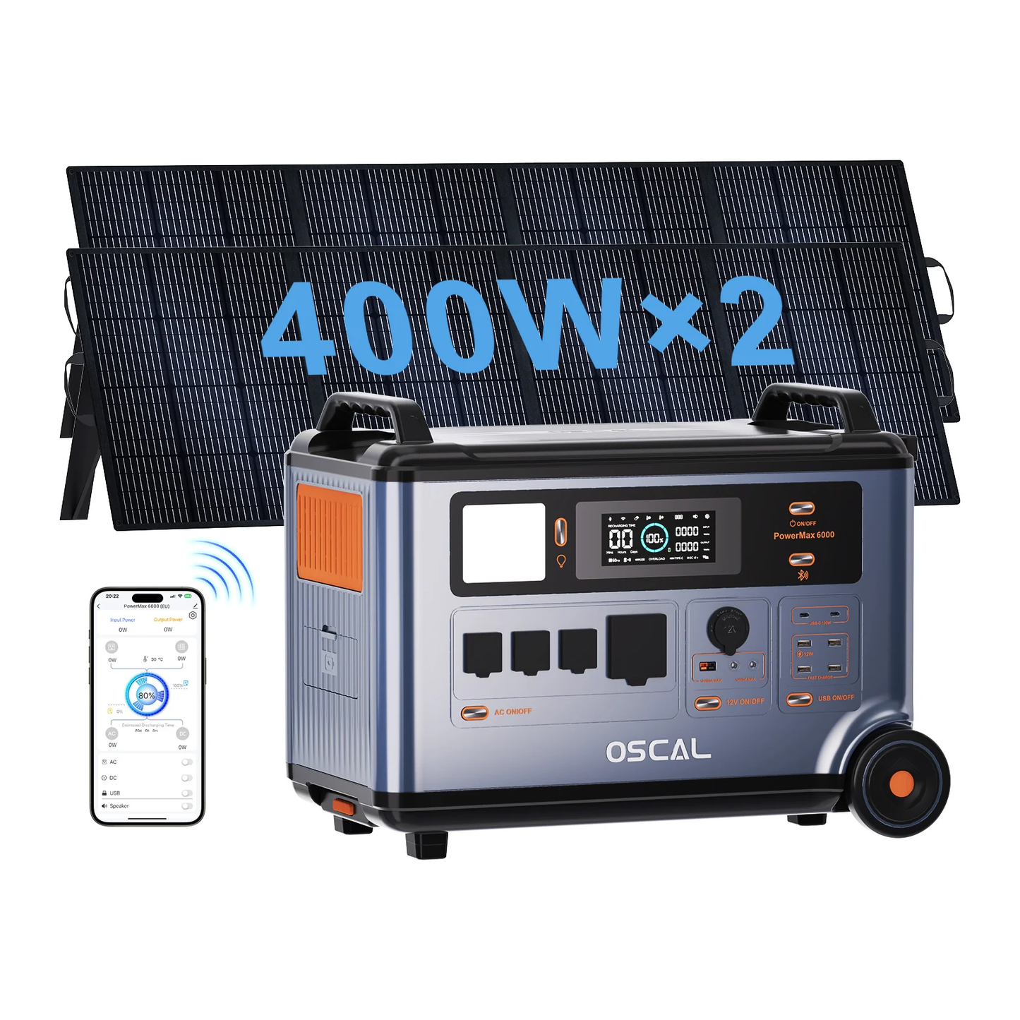 OSCAL PowerMax 6000 Solar Generator with 2x400W Solar Panel