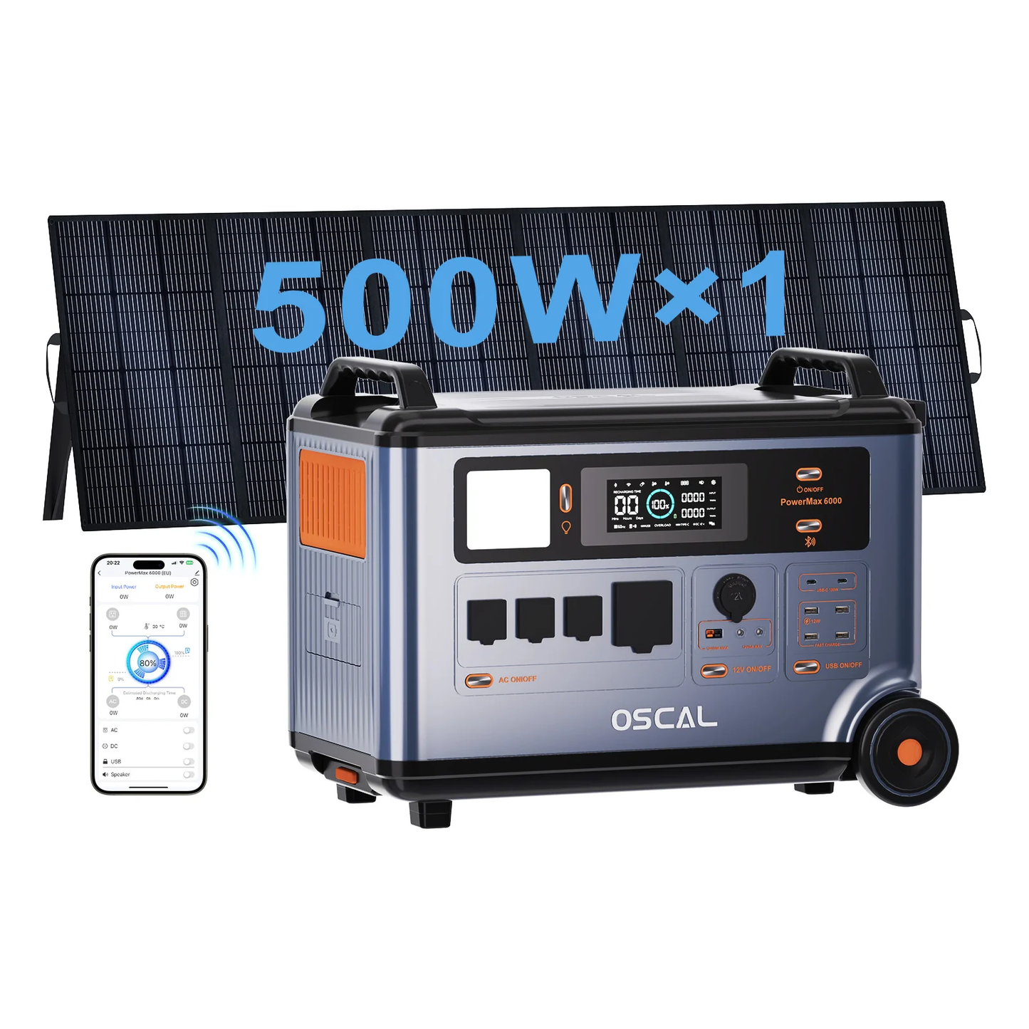 OSCAL PowerMax 6000 Solar Generator with 500W Solar Panel