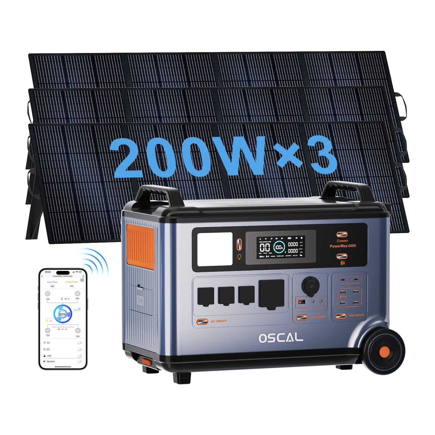 OSCAL PowerMax 6000 Solar Generator with 3x200W Solar Panel