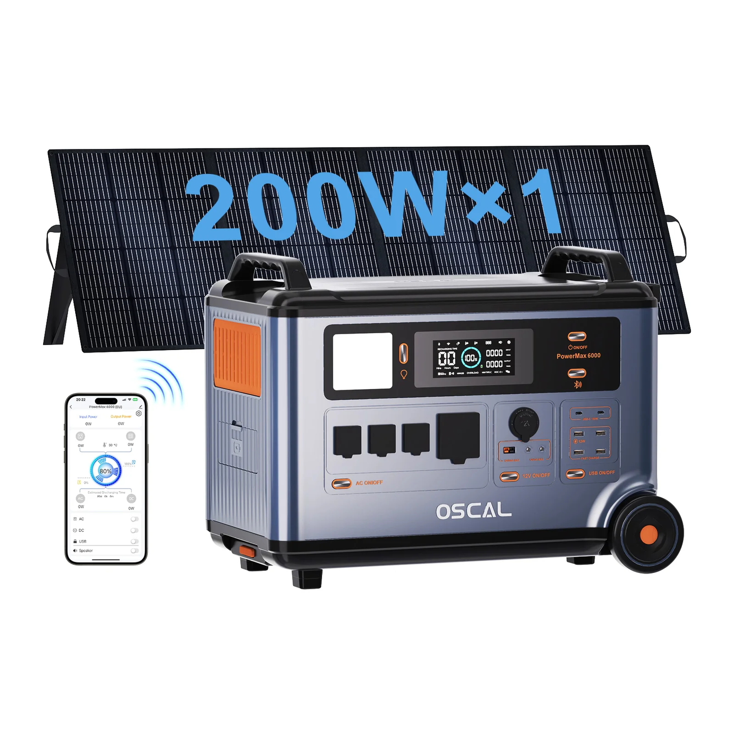 OSCAL PowerMax 6000 Solar Generator with 200W Solar Panel