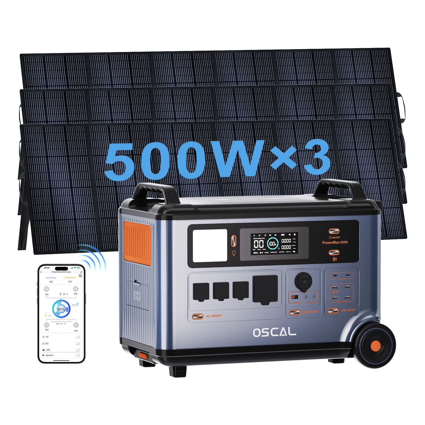 OSCAL PowerMax 6000 Solar Generator with 3x500W Solar Panel