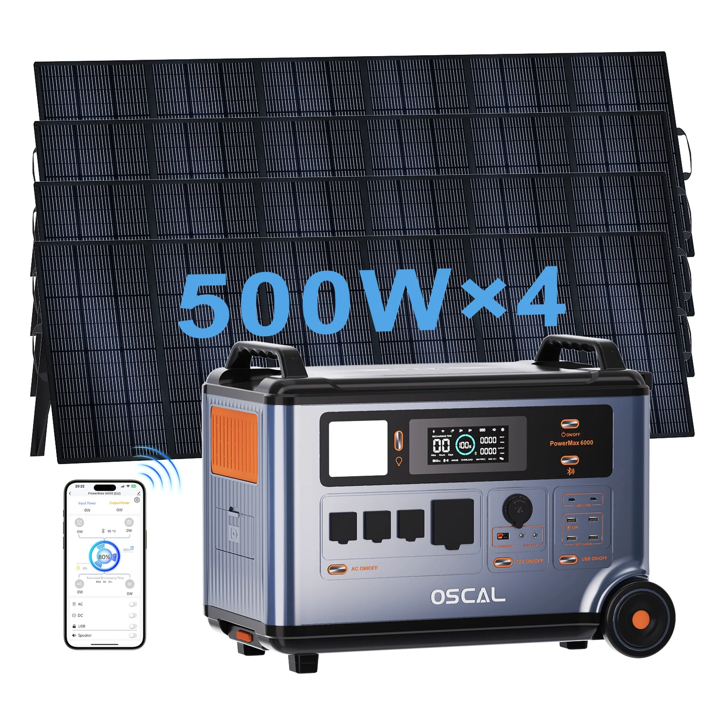 OSCAL PowerMax 6000 Solar Generator with 4x500W Solar Panel