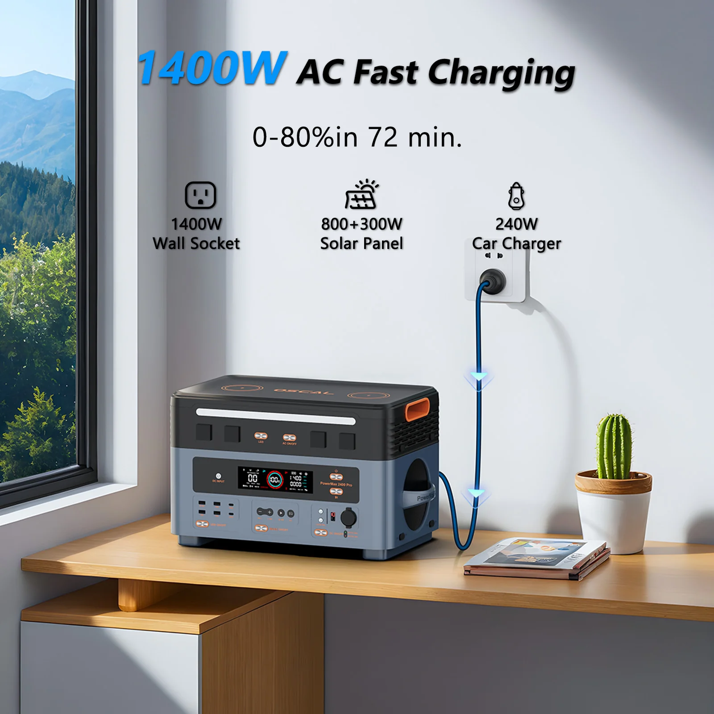 OSCAL PowerMax 2400 Pro with 2×400W Solar Panel
